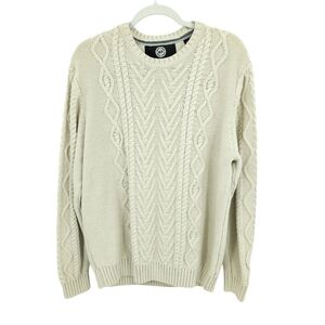 Weatherproof Cotton Poly Men's XL Cream Fisherman Sweater Cable Knit Crew Neck